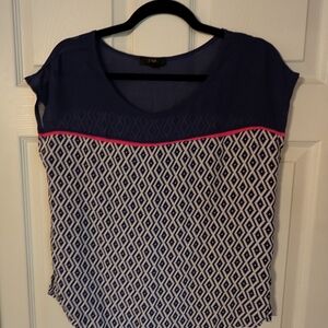 Navy and Pink Geometric Cap-Sleeve Tank - Unbranded